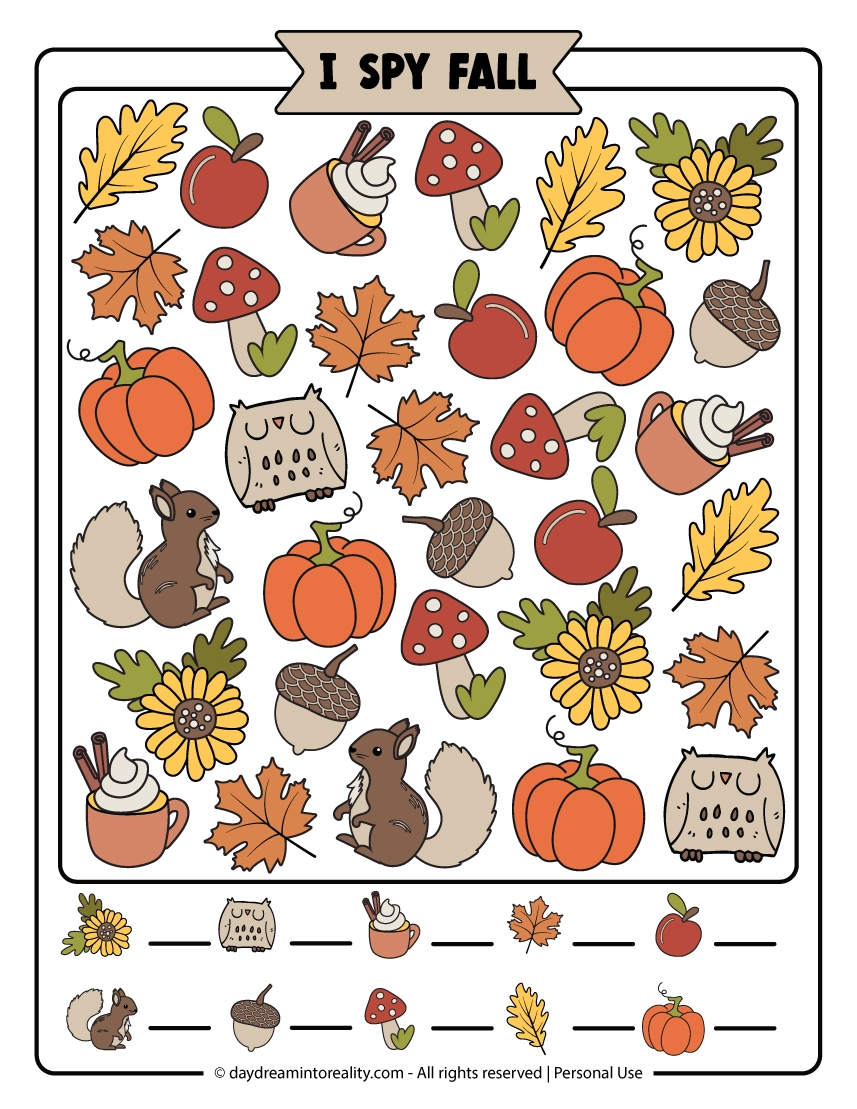 I Spy Fall Free PDF Printable Easy Medium And Hard Daydream Into Reality
