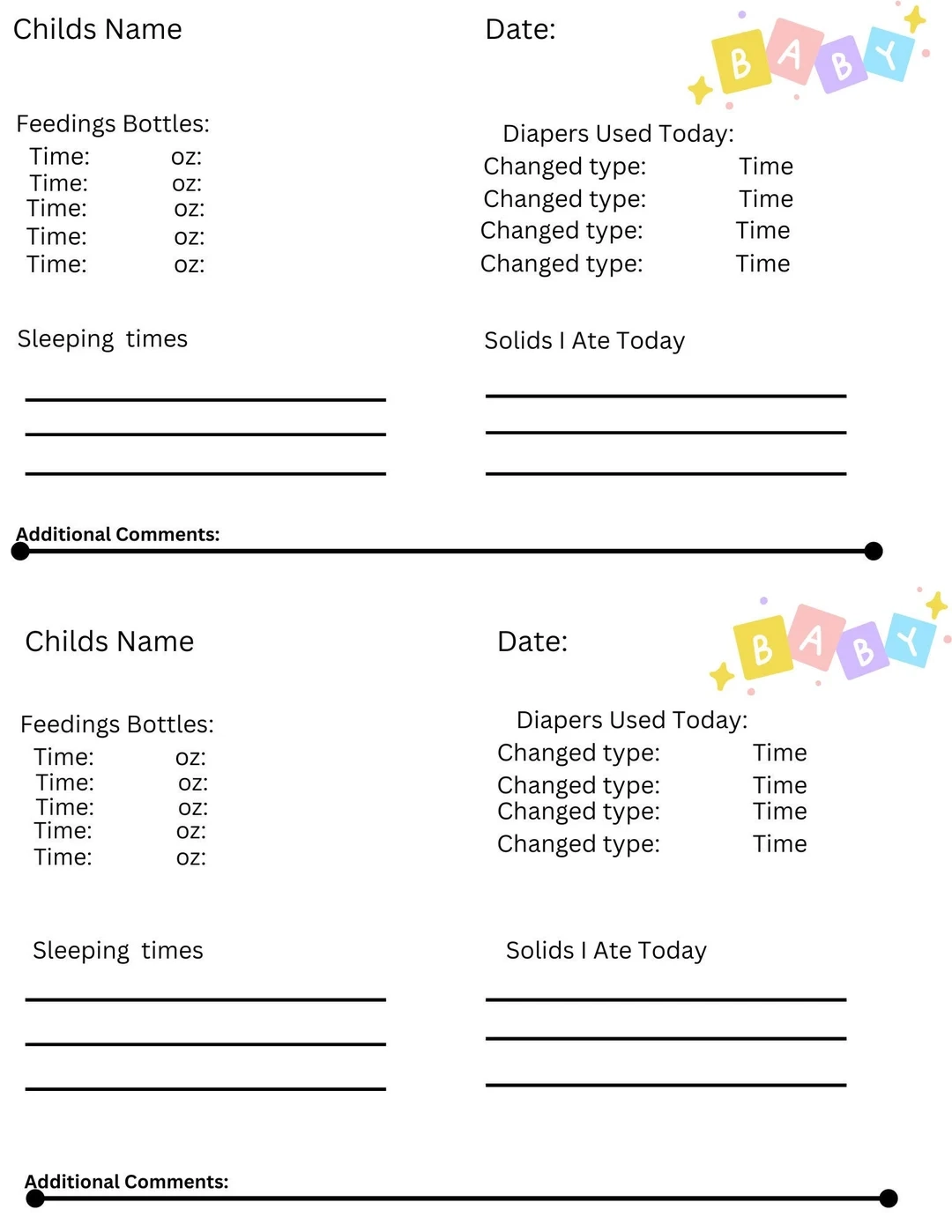 Infant Daily Report Childcare Template Daycare Template Etsy Infant Daily Report Childcare Template Daycare Template Etsy