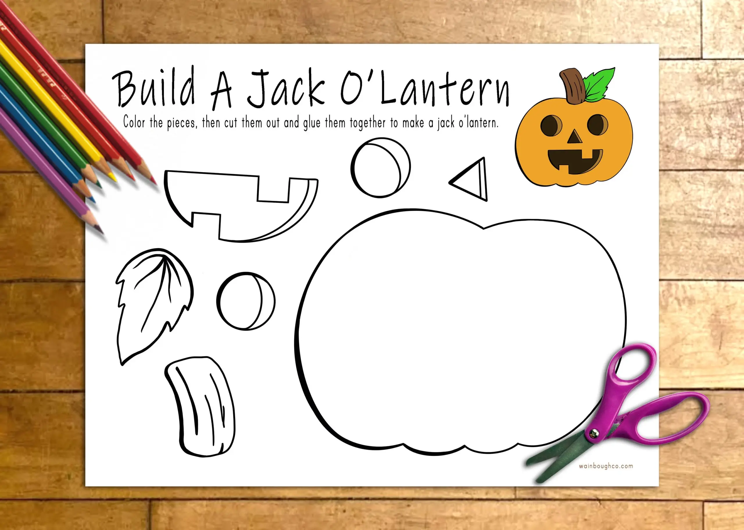 Jack O lantern Printable Craft Indoor Preschool Activity Kids Coloring Page Homeschool Activity Halloween Craft Etsy