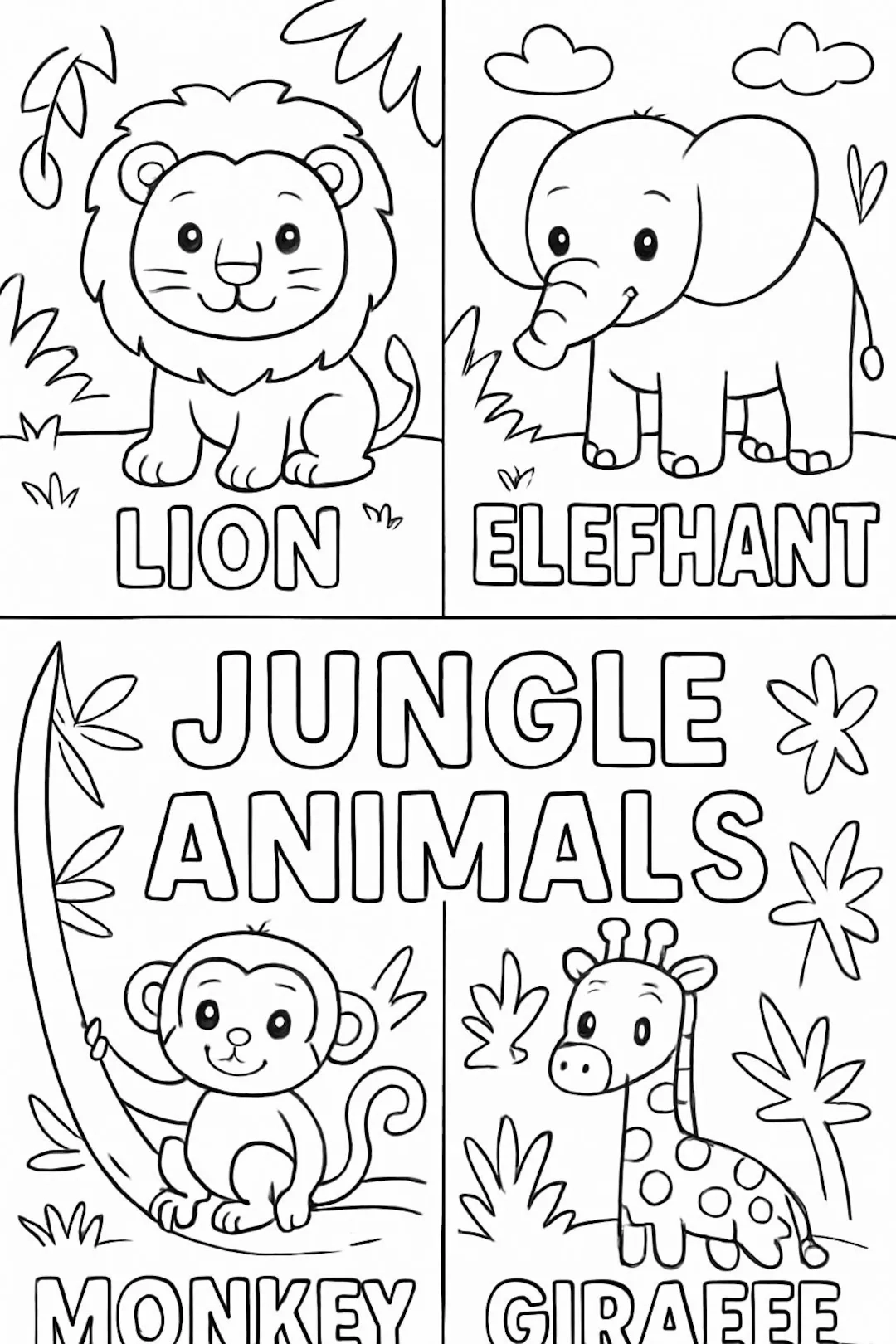 Jungle Animal Coloring Pages For Toddlers Printable Activity instant Download Etsy Jungle Animal Coloring Pages For Toddlers Printable Activity instant Download Etsy