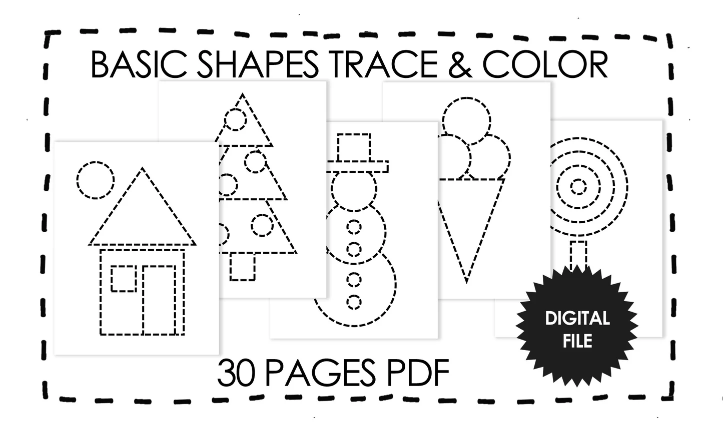 Kids Printables Basic Shapes Trace Color 30 Pages Kindergarten Wor She print