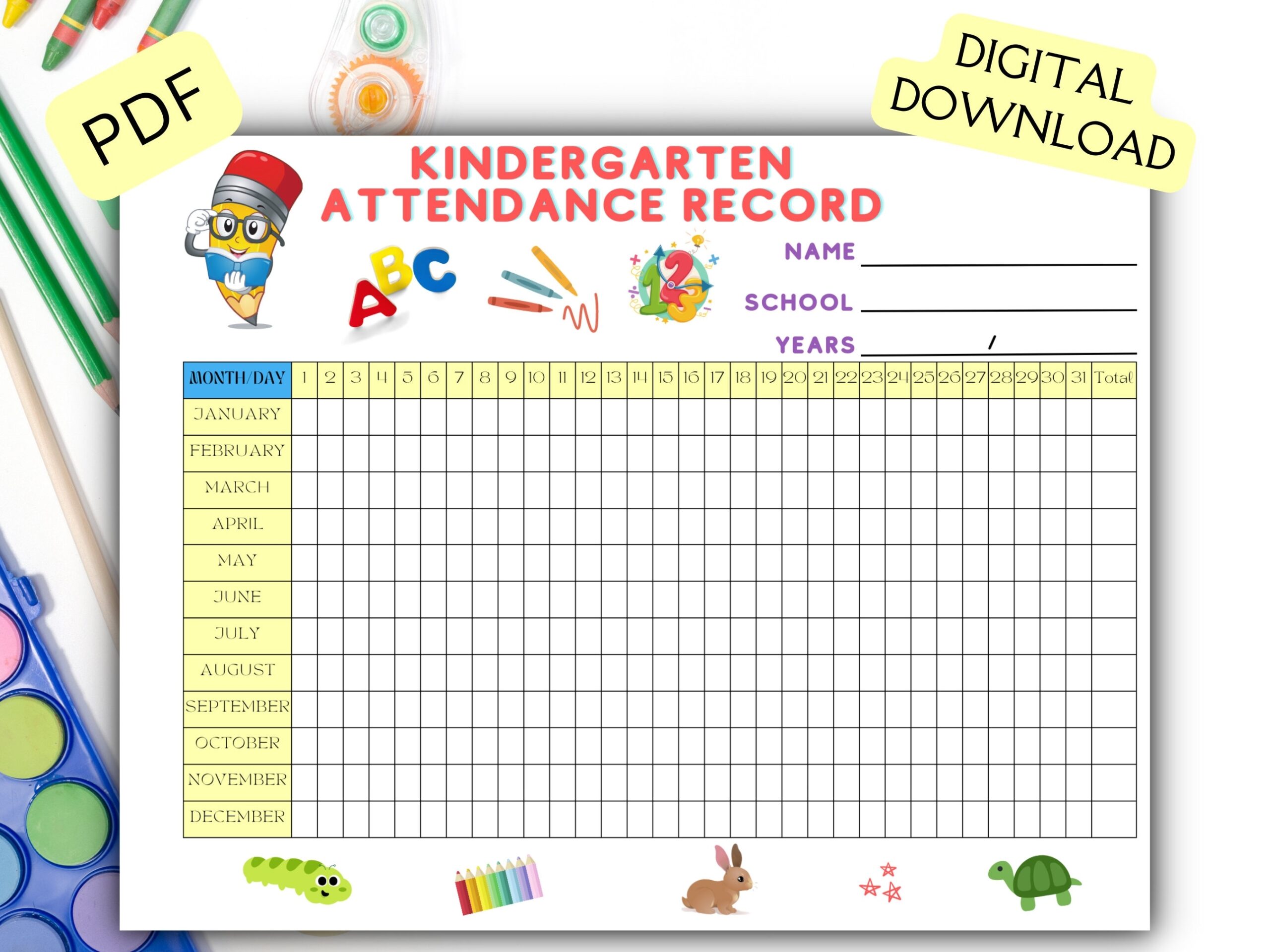 Kindergarten Attendance Record Printable Yearly Attendance Sheet Attendance Template Attendance Record Download Classroom Printable Etsy Finland