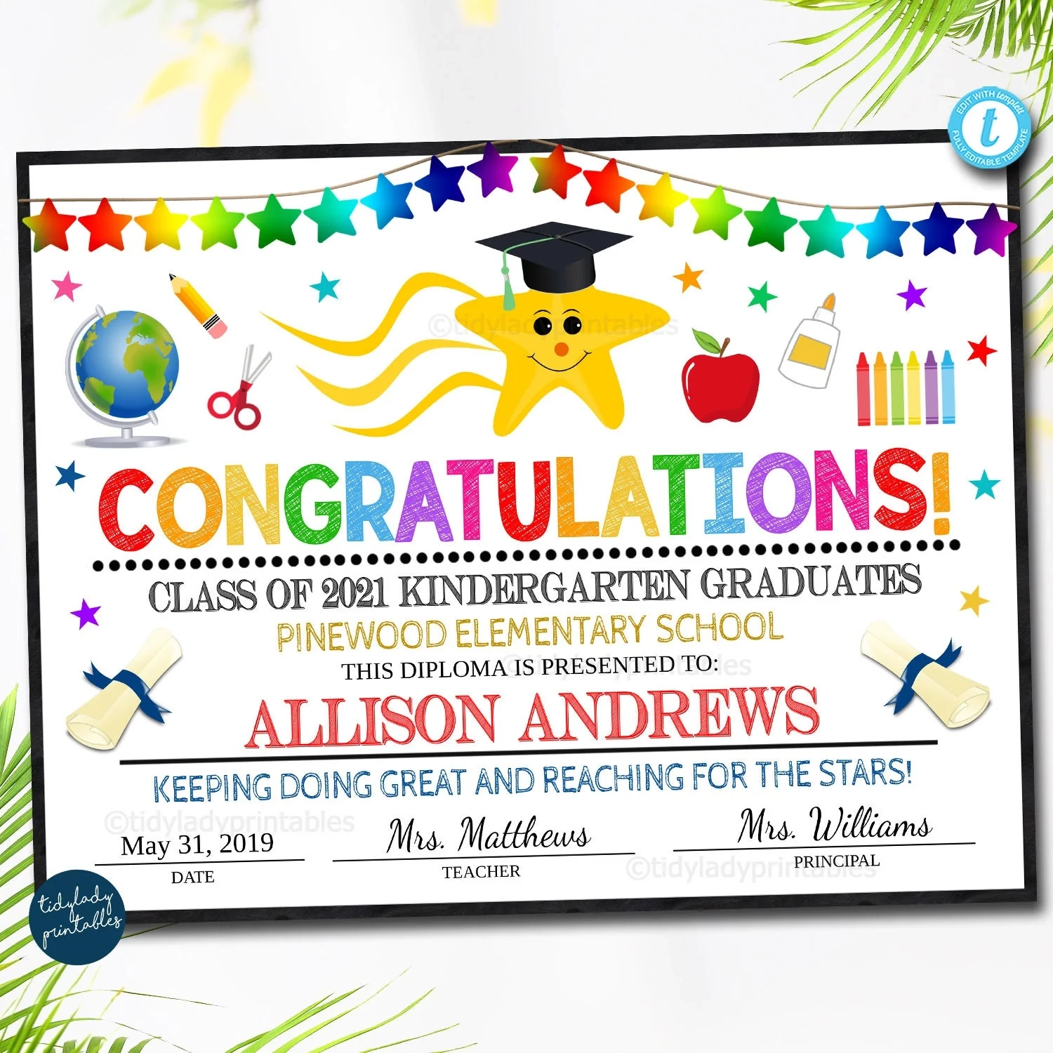 Kindergarten Graduation Diploma Printable Certificate TidyLady Printables