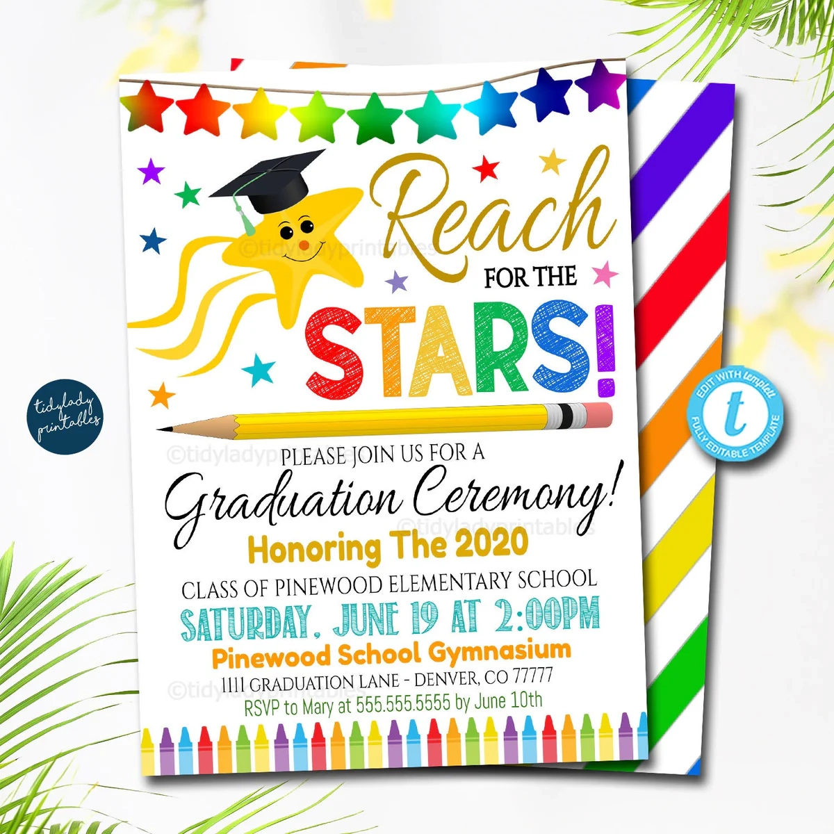 Kindergarten Graduation Invitation Reach For The Stars TidyLady Printables
