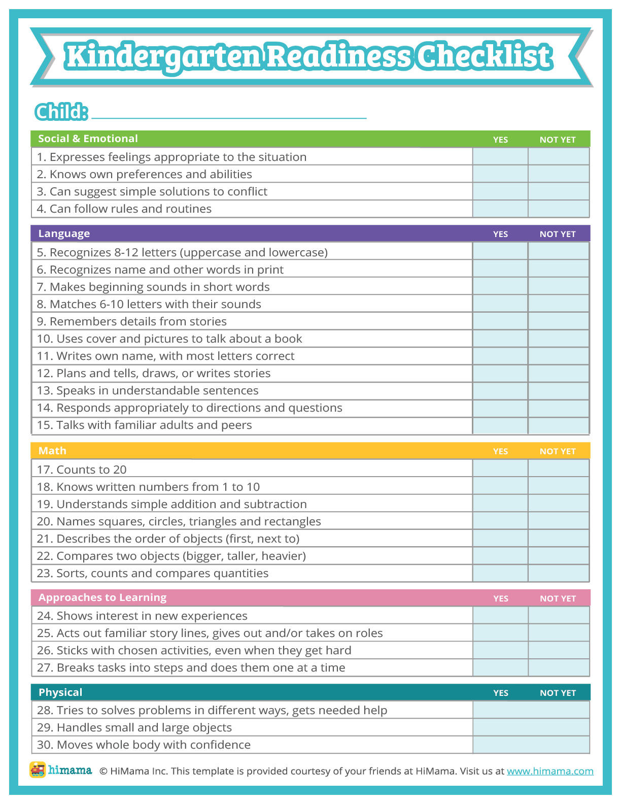 Kindergarten Readiness Checklist Templates Lillio Kindergarten Readiness Checklist Templates Lillio