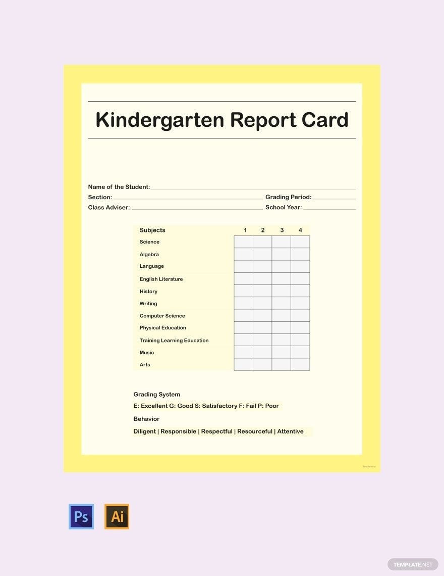 Kindergarten Report Card Template In PSD Illustrator Word Google Docs Pages PDF Download Template Kindergarten Report Card Template In PSD Illustrator Word Google Docs Pages PDF Download Template