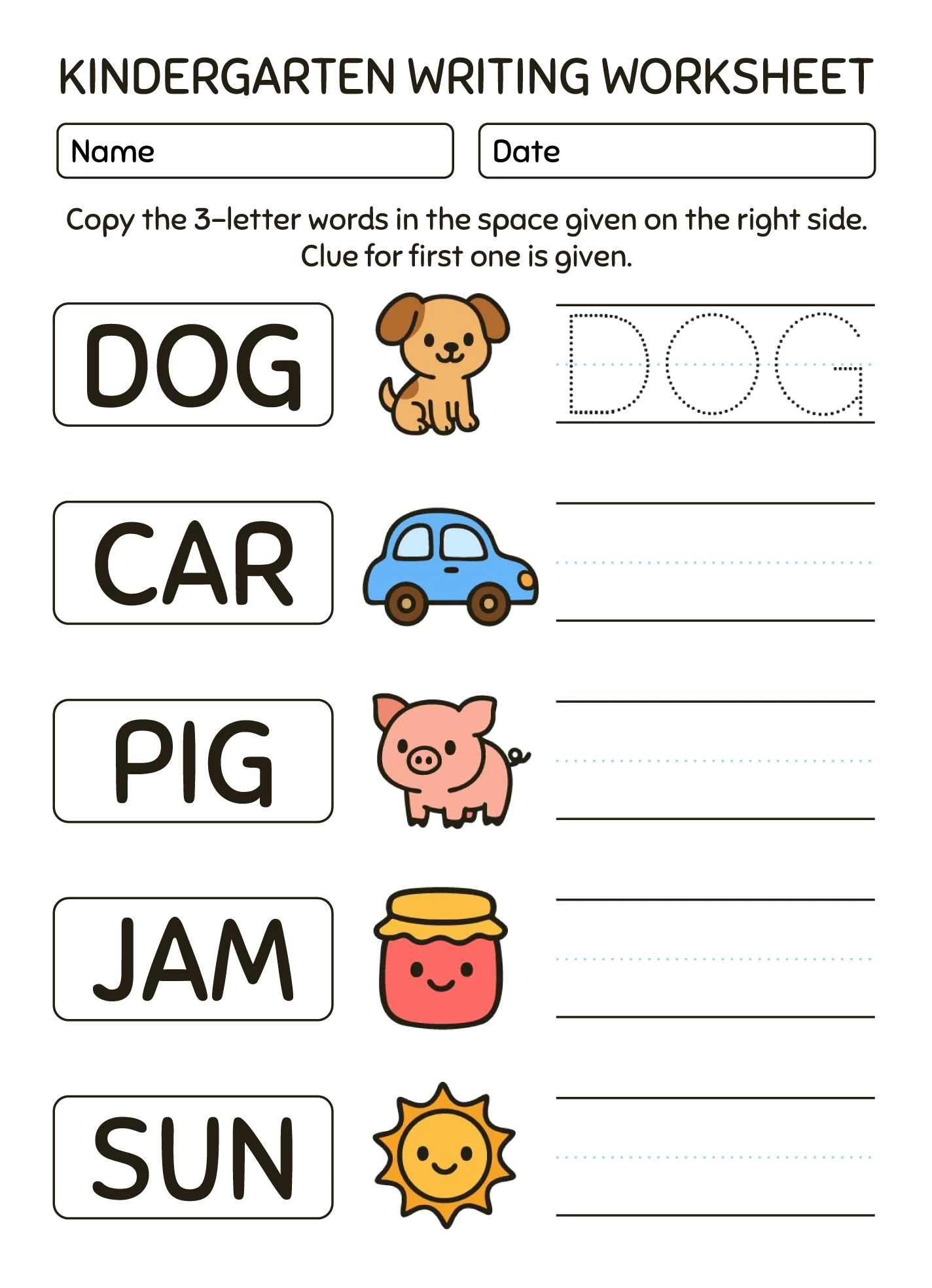Kindergarten Writing Worksheet Free Google Docs Template Gdoc io