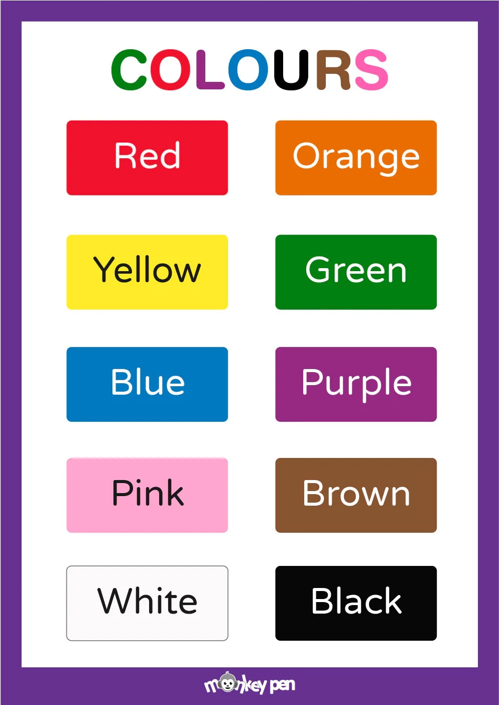 Learn Colors Words Engaging Educational Poster For Kids Learn Colors Words Engaging Educational Poster For Kids