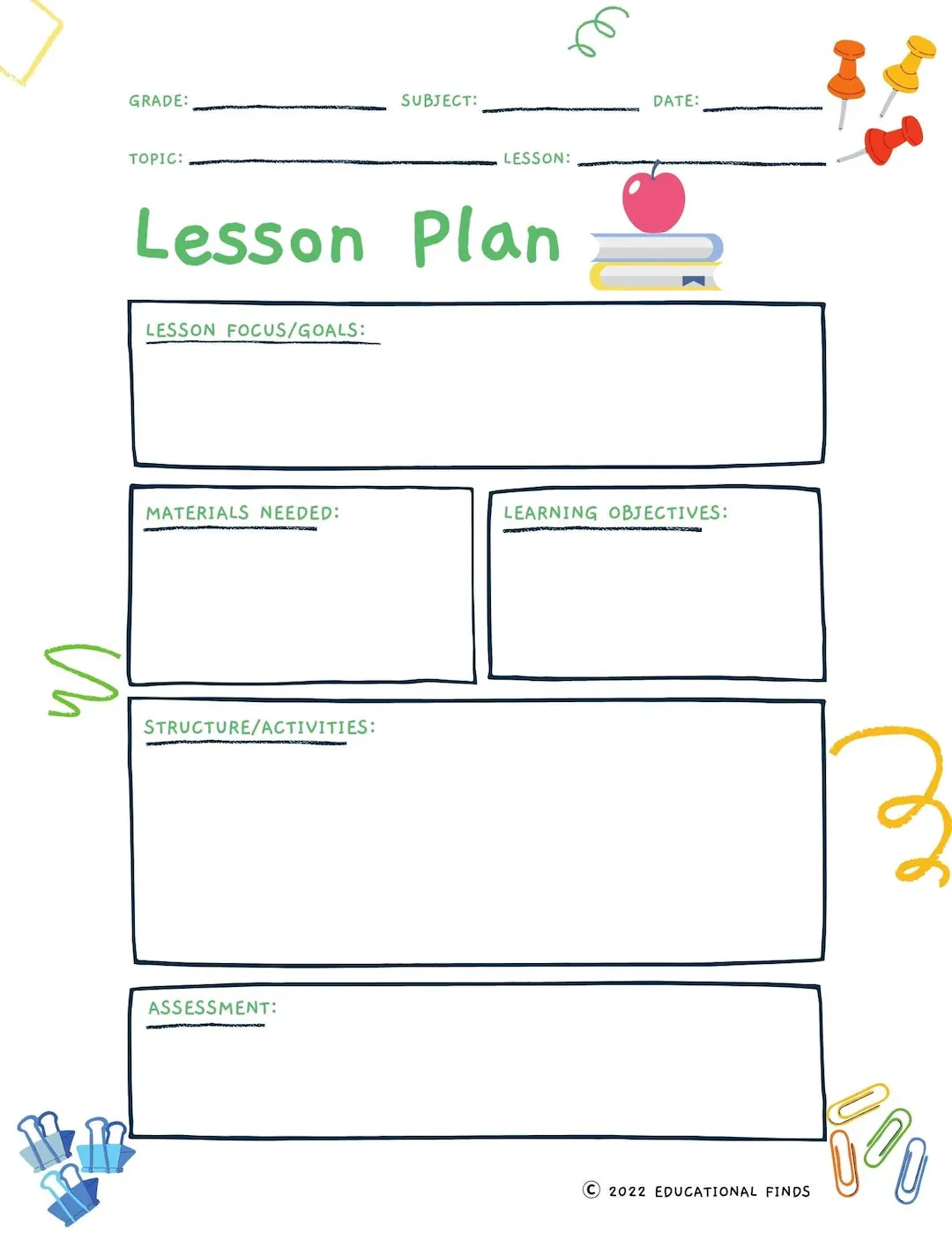 Lesson Plan Template Digital Printable Teacher Planner Page Classroom Planning Sheet Etsy