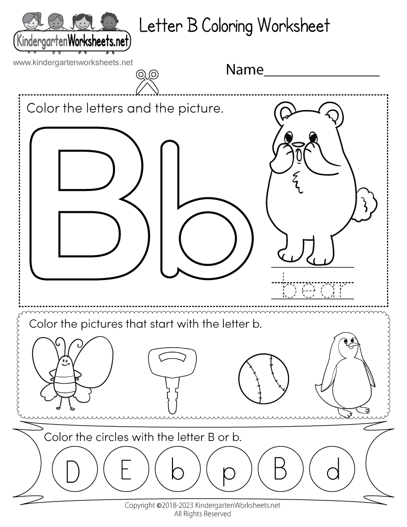 Letter B Coloring Worksheet Free Printable PDF