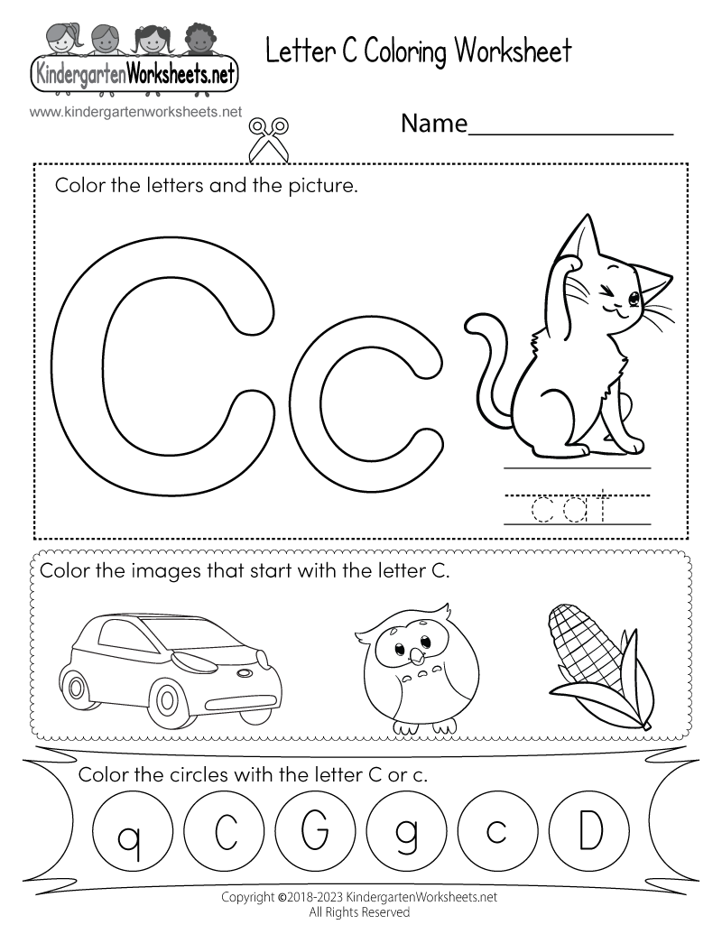 Letter C Coloring Worksheet Free Printable PDF
