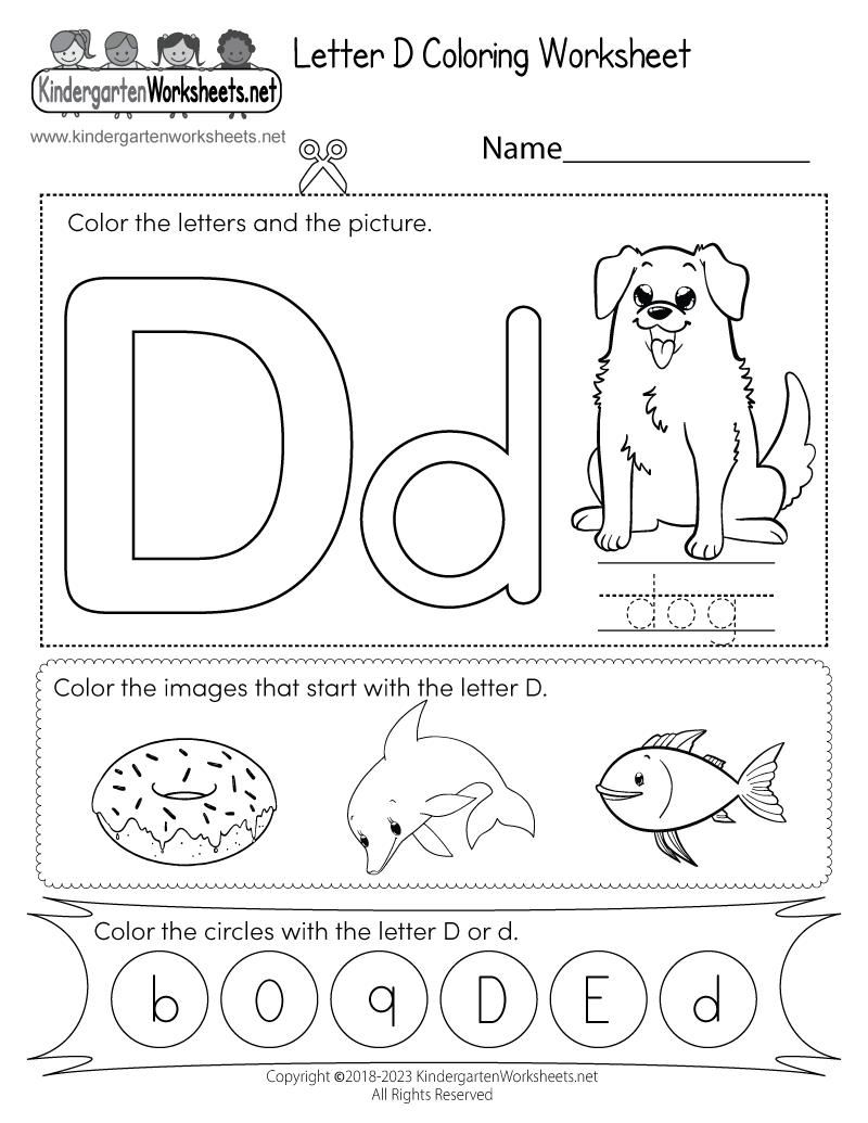 Letter D Coloring Worksheet Free Printable PDF