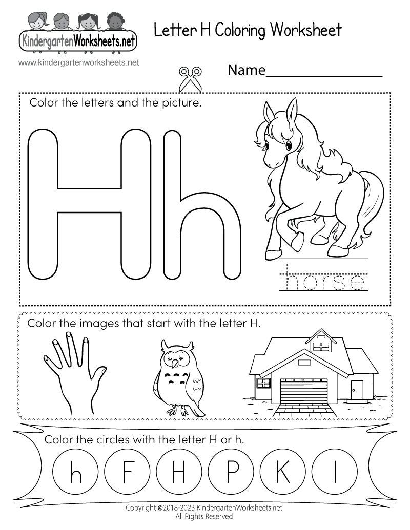 Letter H Coloring Worksheet Free Printable PDF