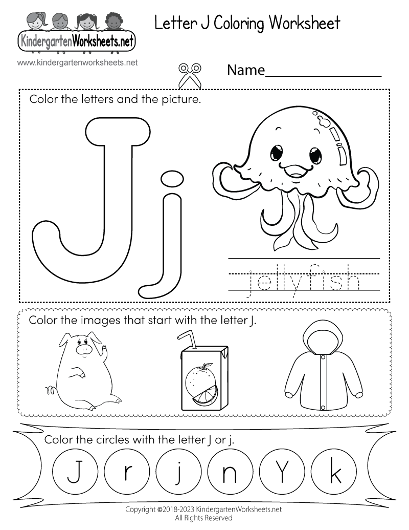 Letter J Coloring Worksheet Free Printable PDF