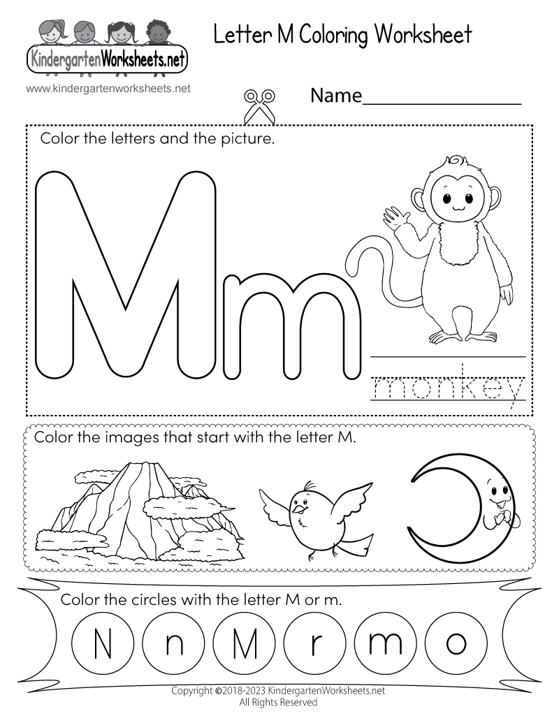 Letter M Coloring Worksheet Free Printable PDF