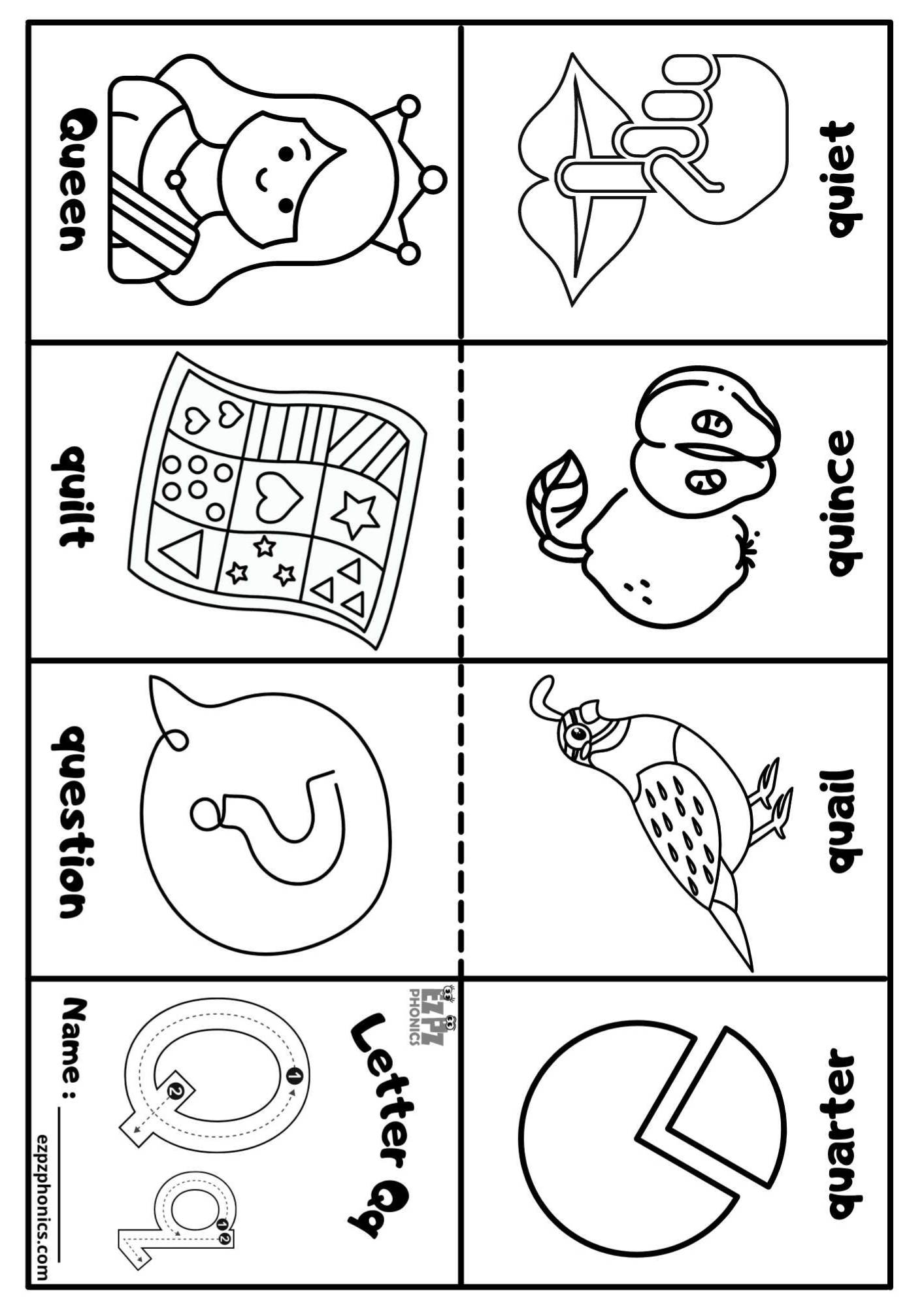 Letter Q Mini Coloring Book Free Printable PDF Ezpzphonics