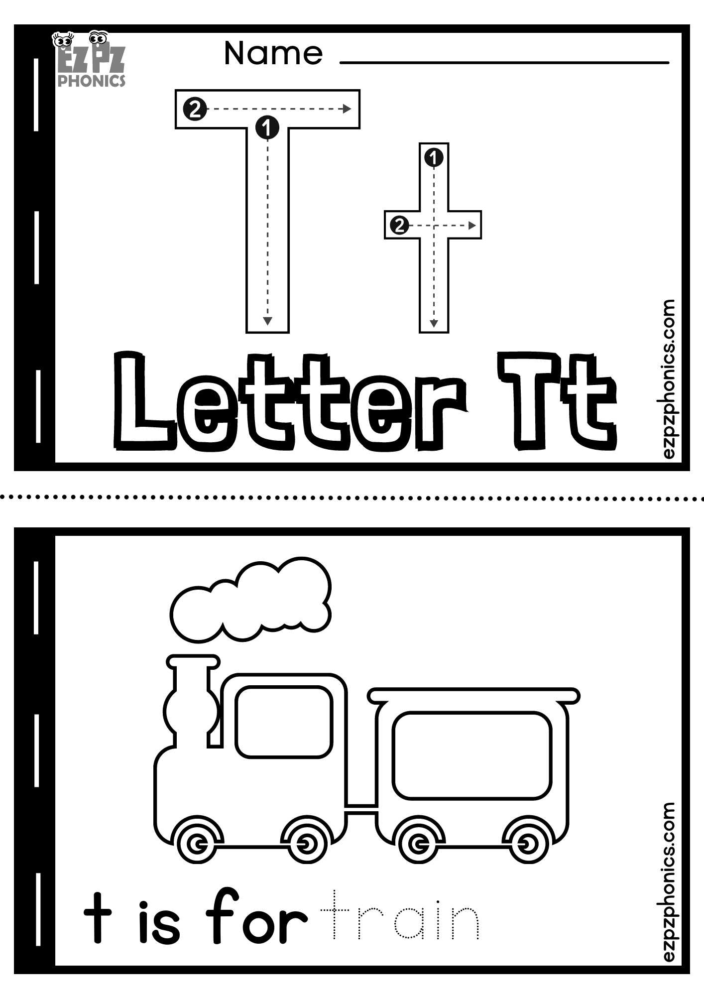 Letter T Alphabet Coloring Book Half Page Free Printable PDF Ezpzphonics