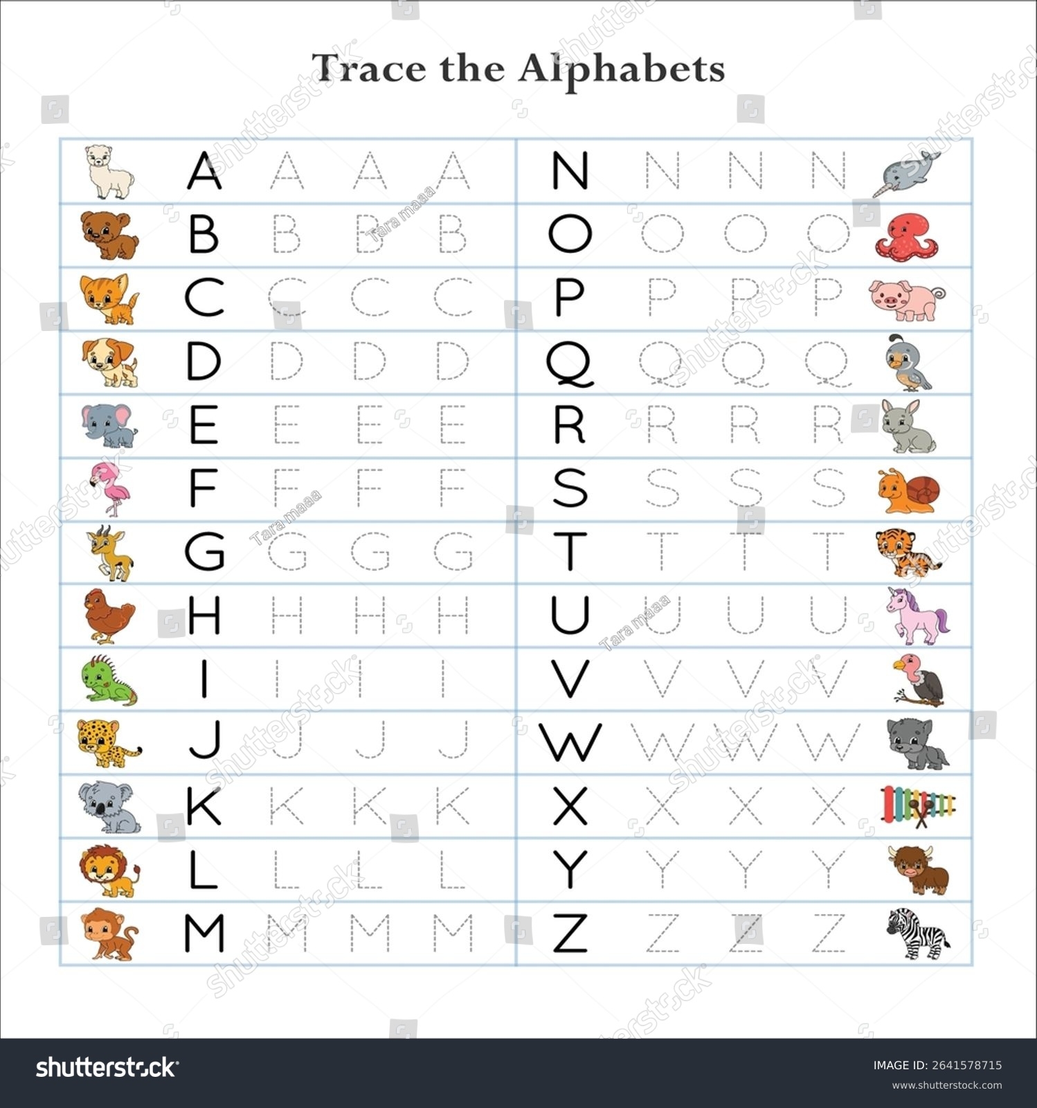 Letter Tracing Worksheet Activity Book Kids Stock Vector Royalty Free 2641578715 Shutterstock