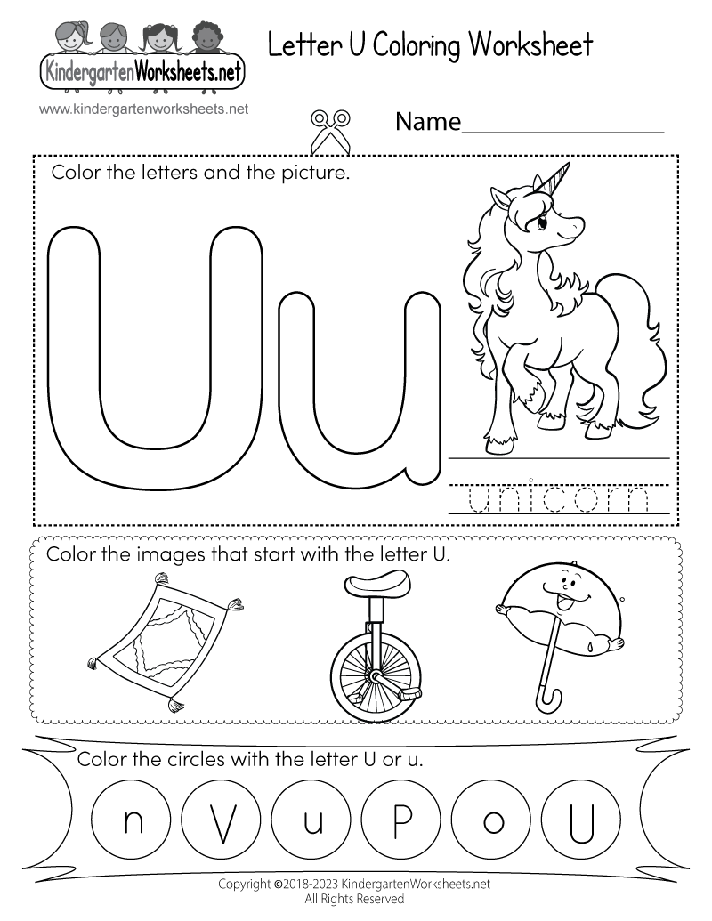 Letter U Coloring Worksheet Free Printable PDF