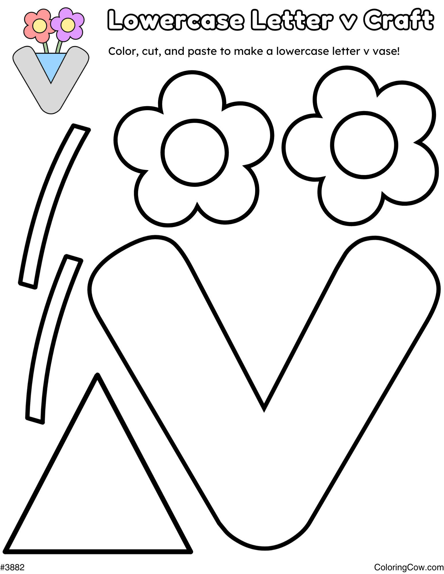 Lowercase Letter V Vase Craft