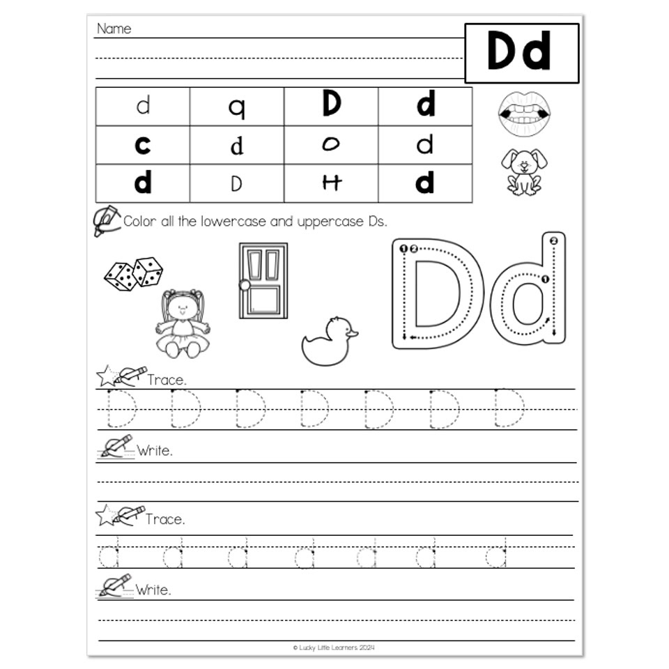 Lucky To Learn Phonics Alphabet Letter D Worksheet Lucky Little Learners