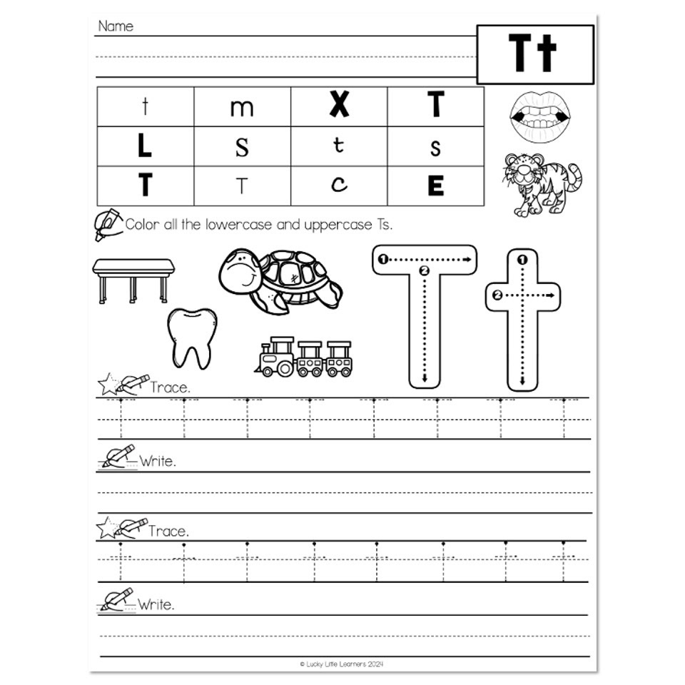 Lucky To Learn Phonics Alphabet Letter T Worksheet Lucky Little Learners