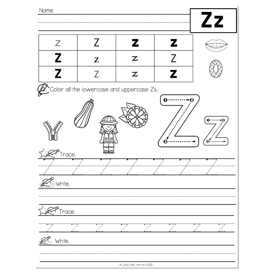Lucky To Learn Phonics Alphabet Letter Z Worksheet Lucky Little Learners