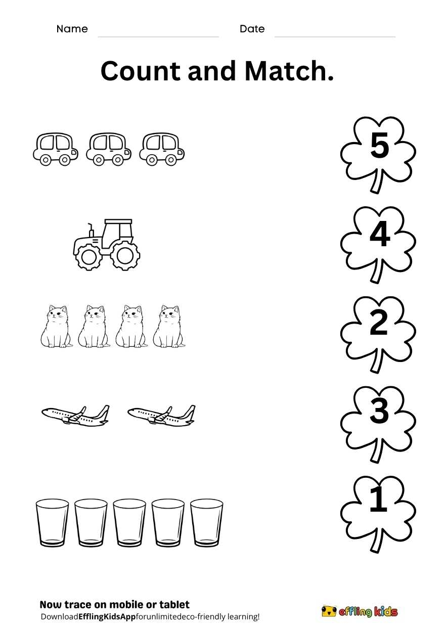 Match Image To The Right Number Printable Worksheet For Nursery Match Image To The Right Number Printable Worksheet For Nursery