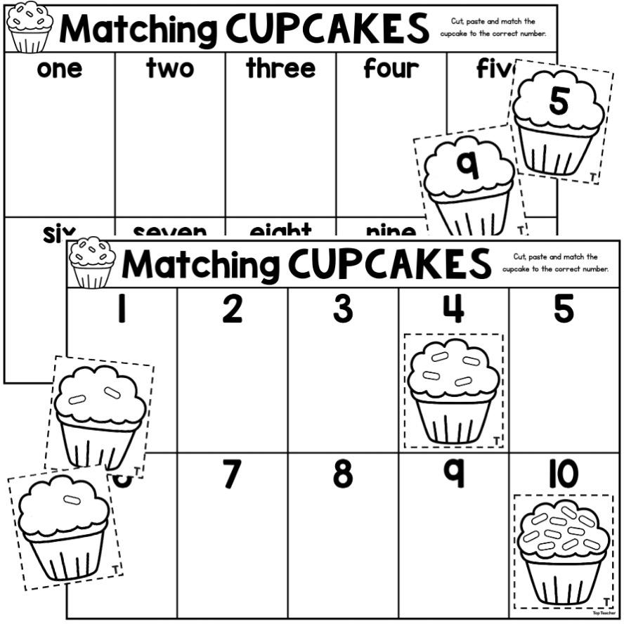 Matching Cupcakes 1 10 Cut Paste Worksheets Top Teacher