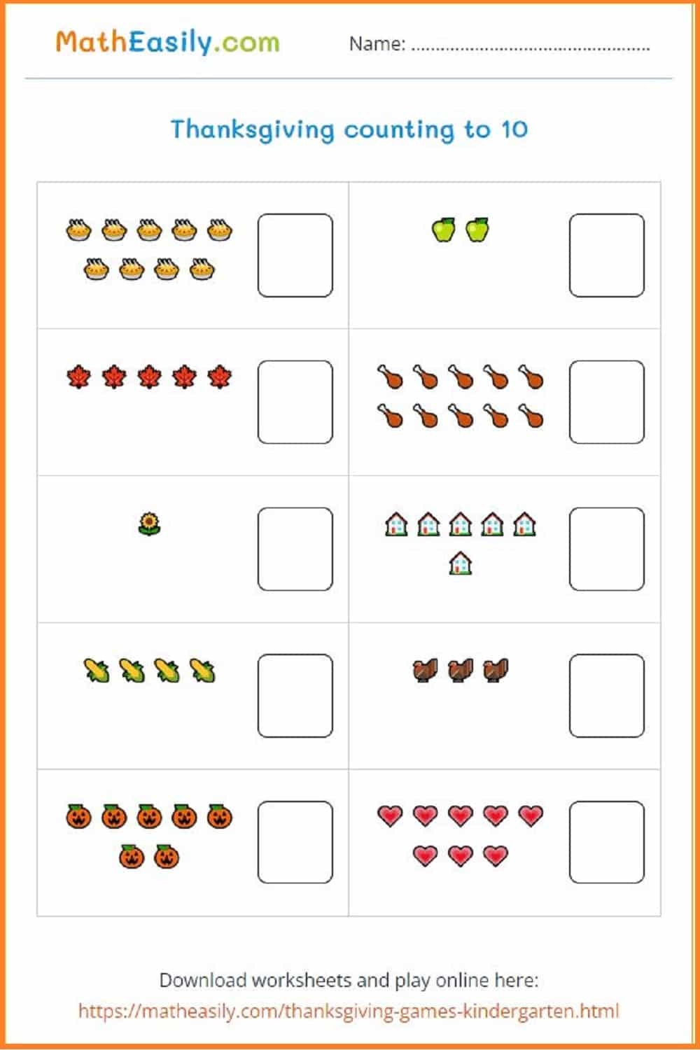 Math Thanksgiving Worksheets PDF Free Download