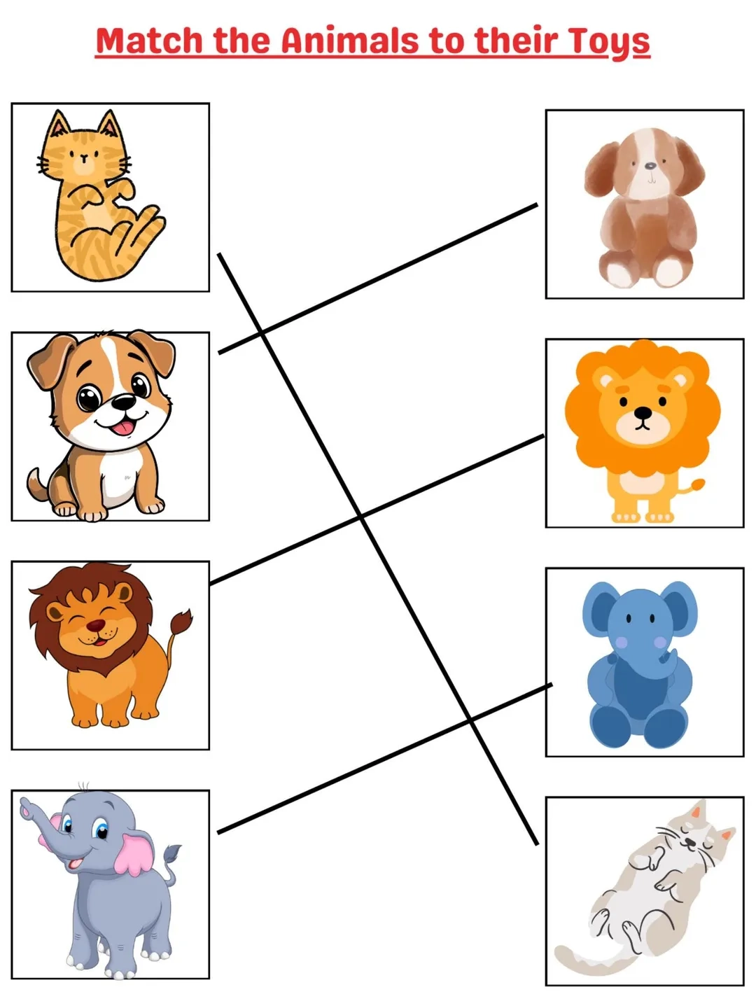 Montessori Animal Matching Printable Match The Animals To Their Toys Worksheet Preschool Fine Motor Visual Learning Activity PDF