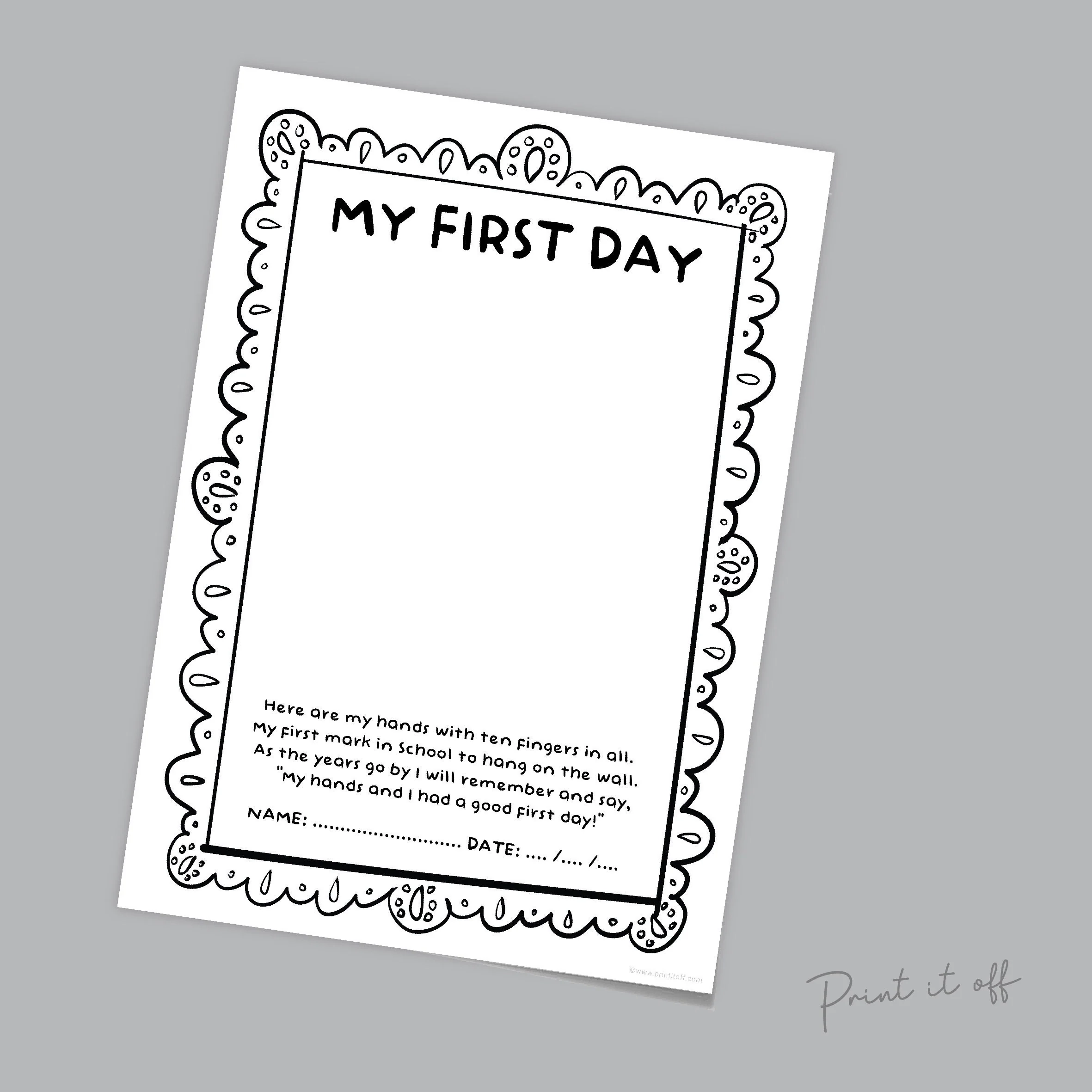 My First Day School Handprint Hand Craft Art Poem PRINT NOW