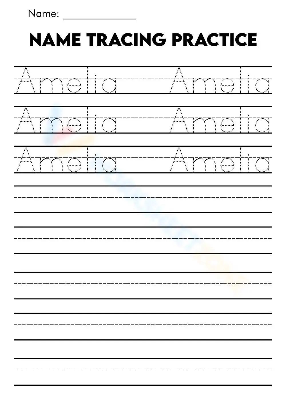Name Tracing Amelia Worksheet