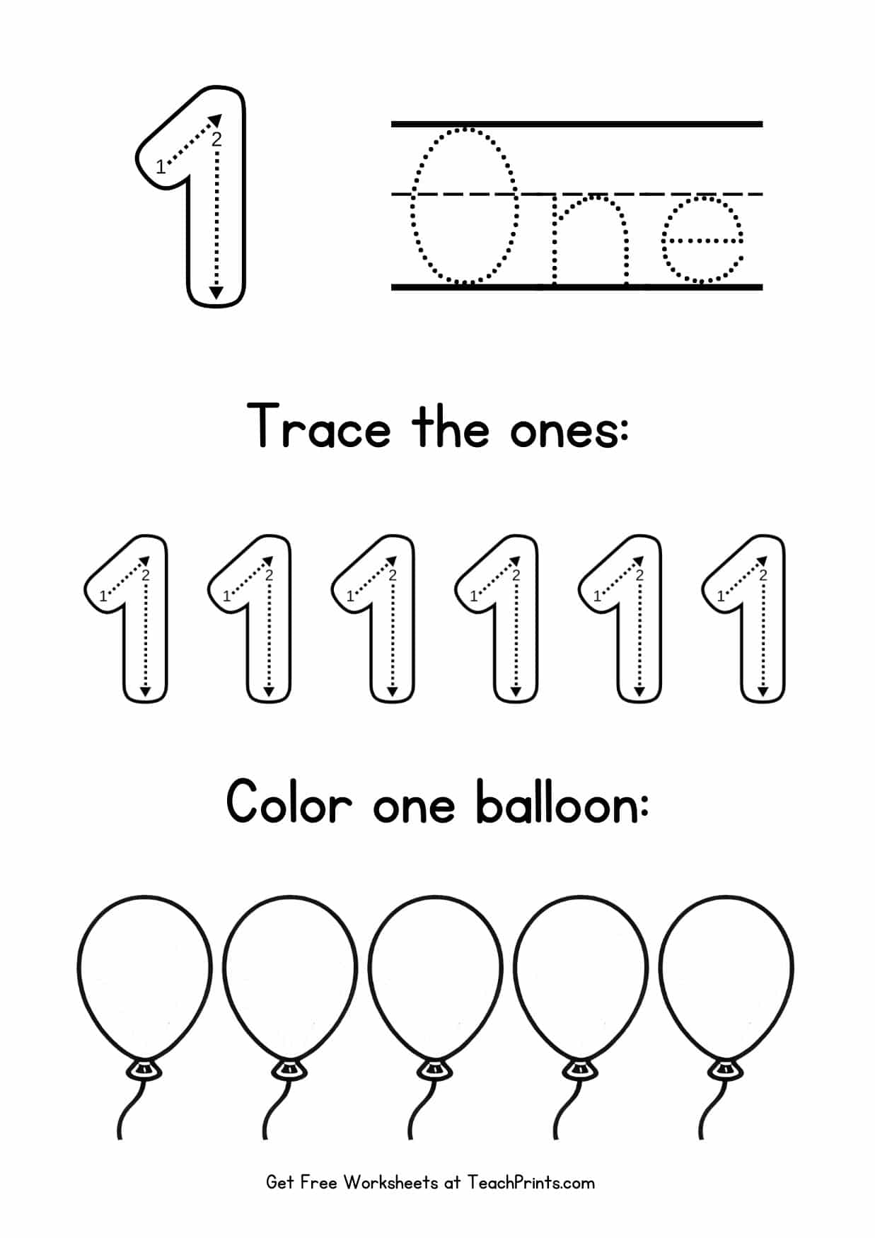 Number 1 Tracing Worksheets Free Printables Teach Prints