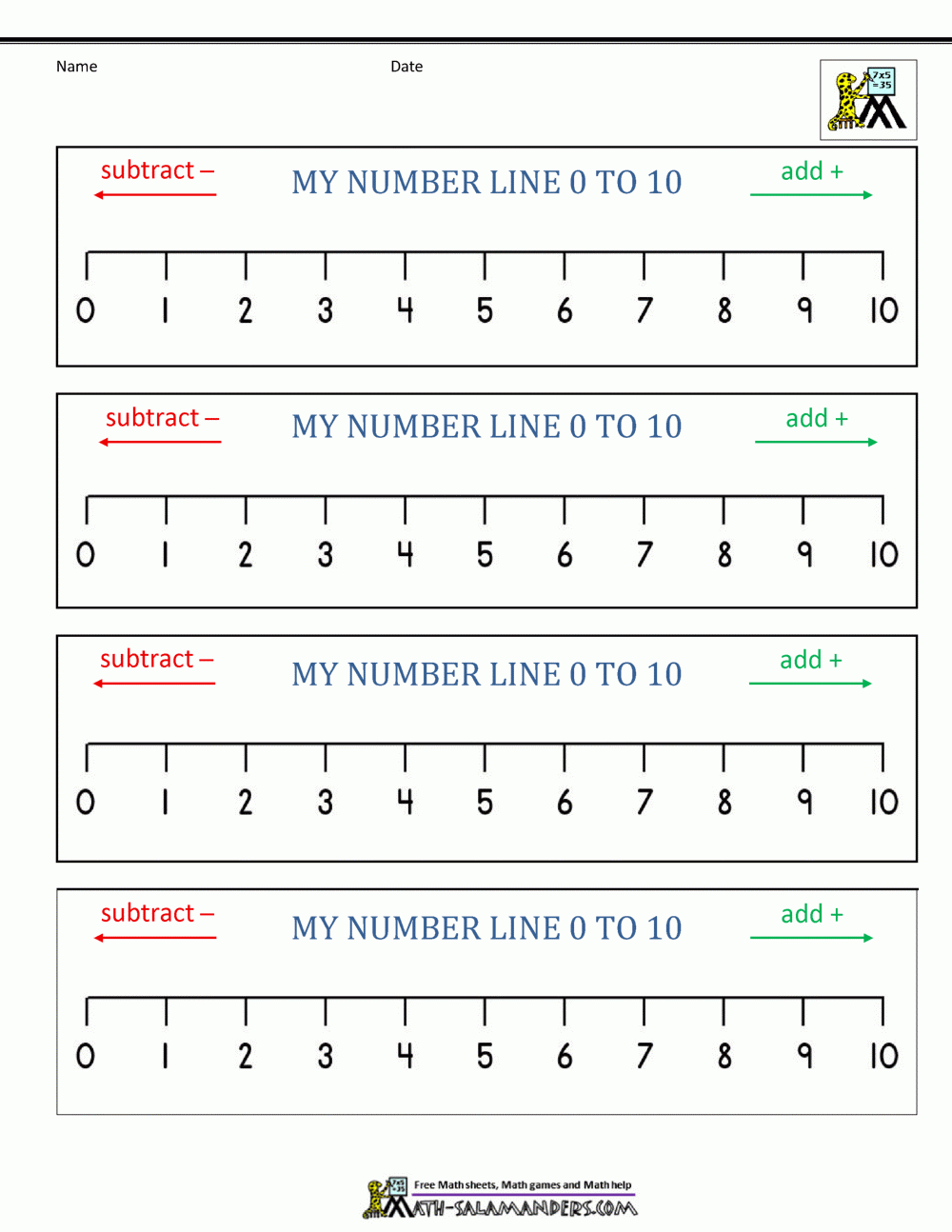 Number Line 0 To 10 Number Line 0 To 10
