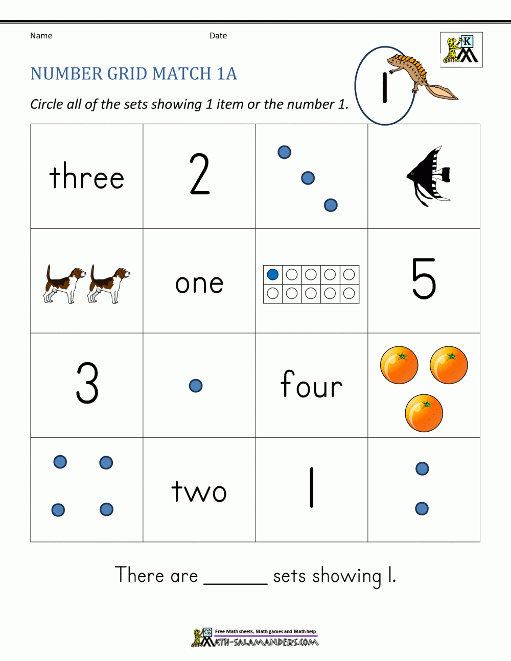 Number Matching Worksheets 1 10