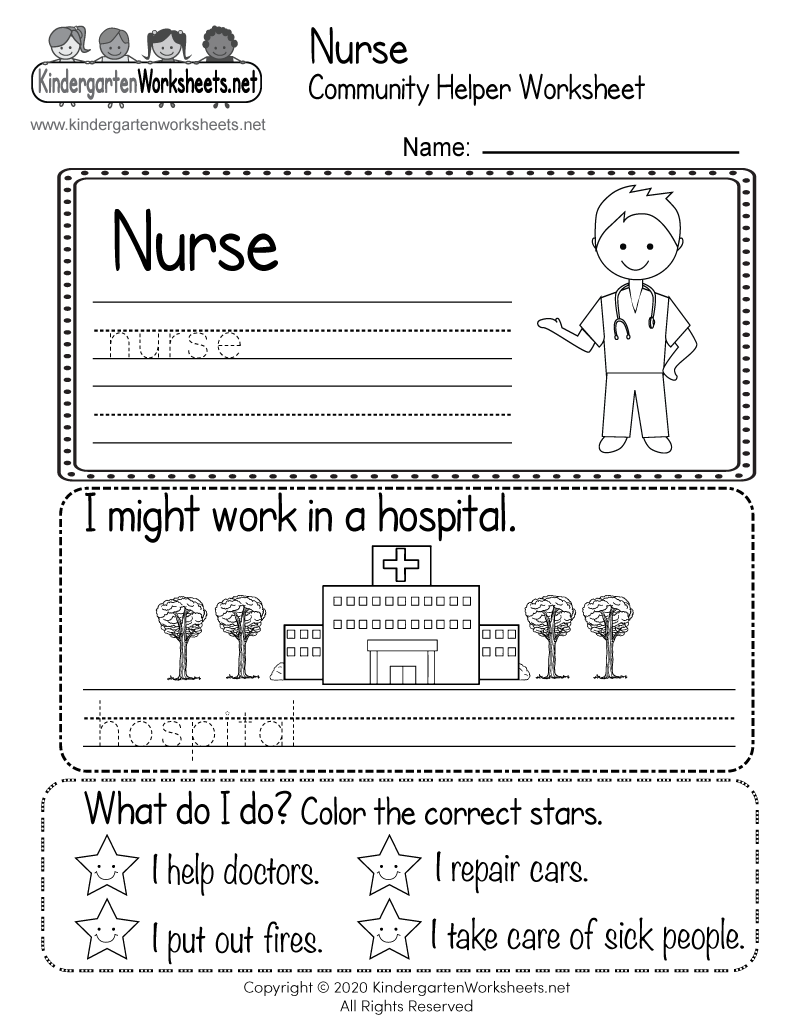 Nurse Community Helper Worksheet Free Printable PDF