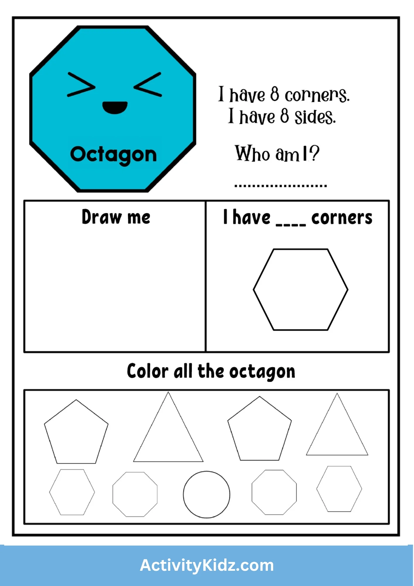 Octagon Shape Identification Worksheet Download FREE Printable Worksheets For Kids ActivityKidz