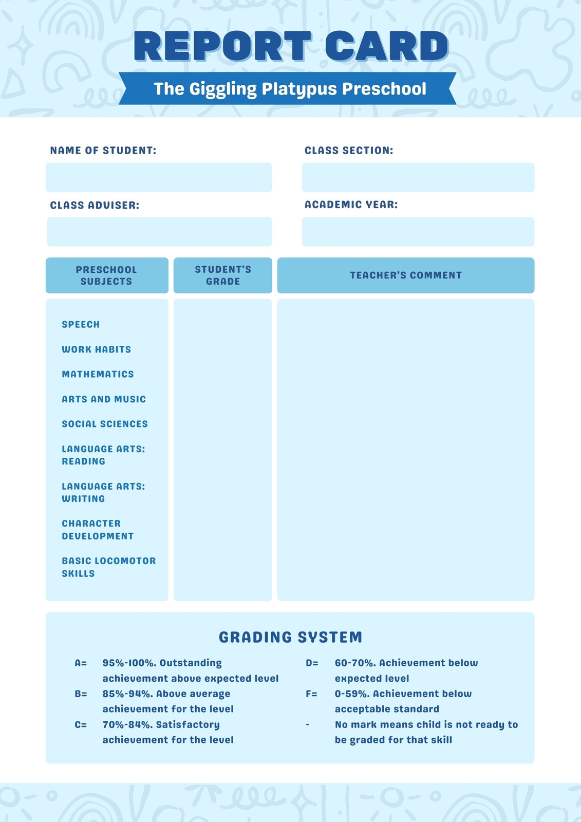Page 2 Free Custom Printable Preschool Report Card Templates Canva Page 2 Free Custom Printable Preschool Report Card Templates Canva