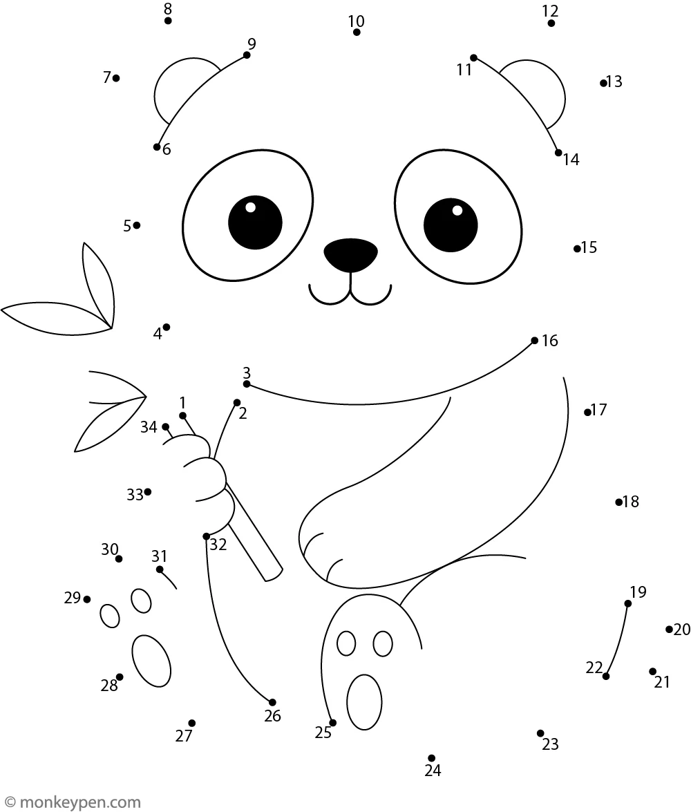 Panda Free Printable Dot to Dot Activity For Kids