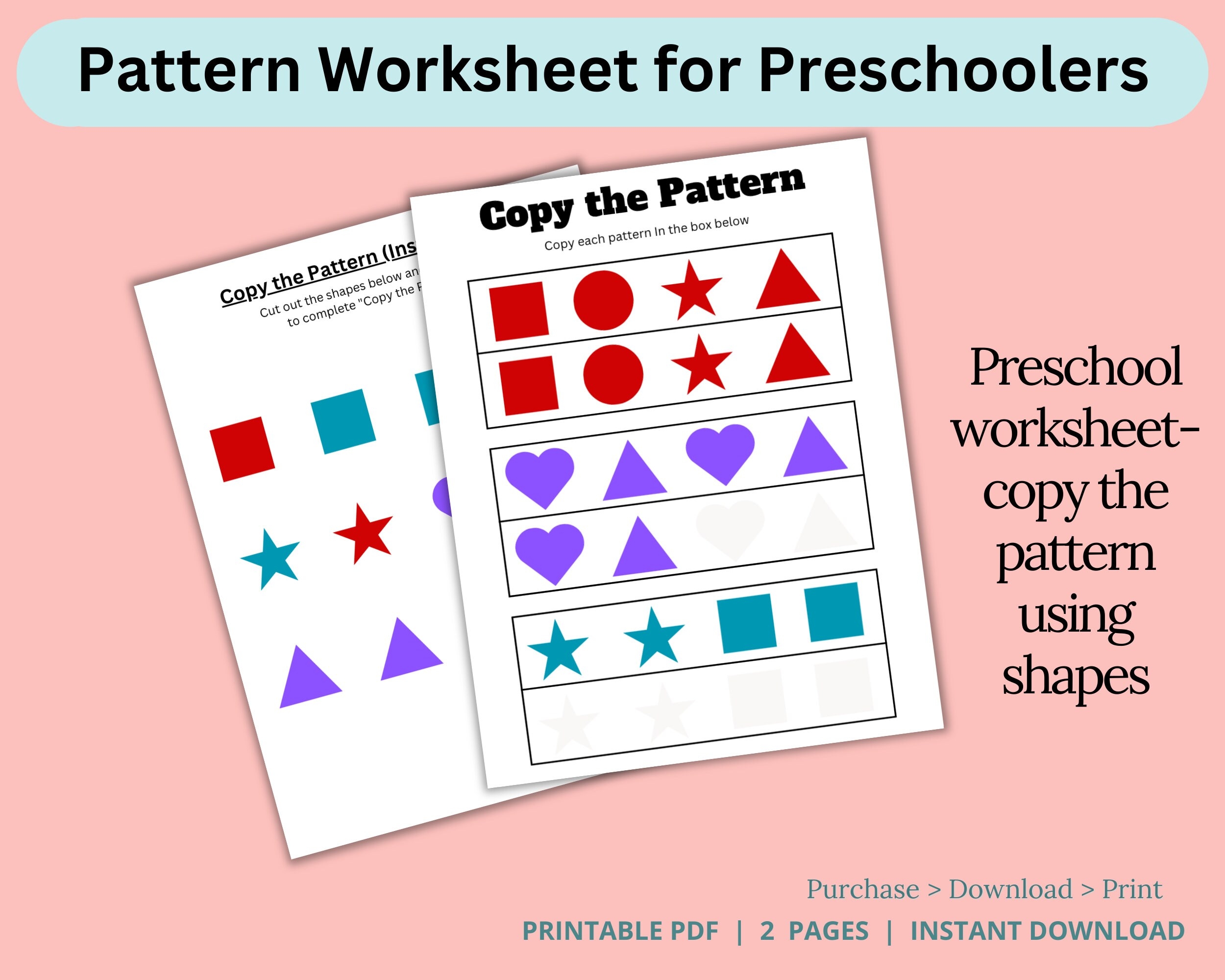Pattern Worksheet Complete The Pattern Copy Pattern Worksheet For Preschool Pattern Printable Busy Book Printable Printable Worksheet Etsy