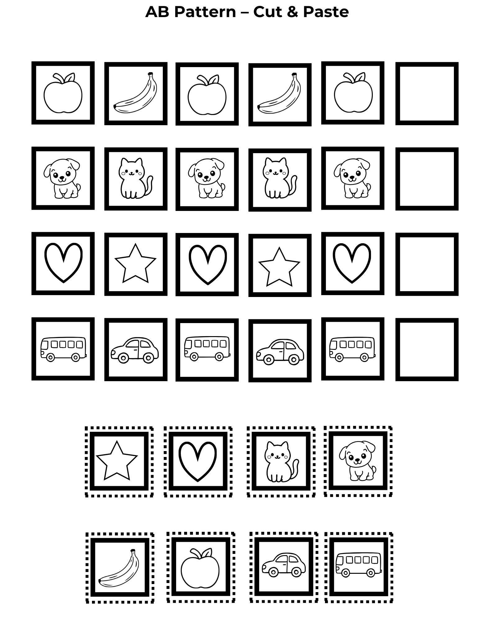 Pattern Worksheets ab AAB Abc ABB AABB Patterns what Comes Next Cut And Paste Preschool Kindergarten Math no Prep Printable Etsy