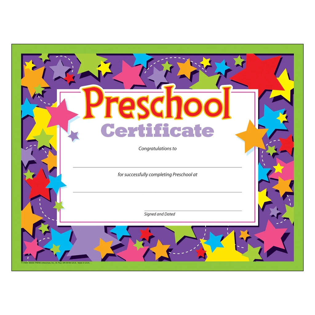 PK K Certificates And Diplomas Preschool Certificate T17006 TREND Enterprises PK K Certificates And Diplomas Preschool Certificate T17006 TREND Enterprises