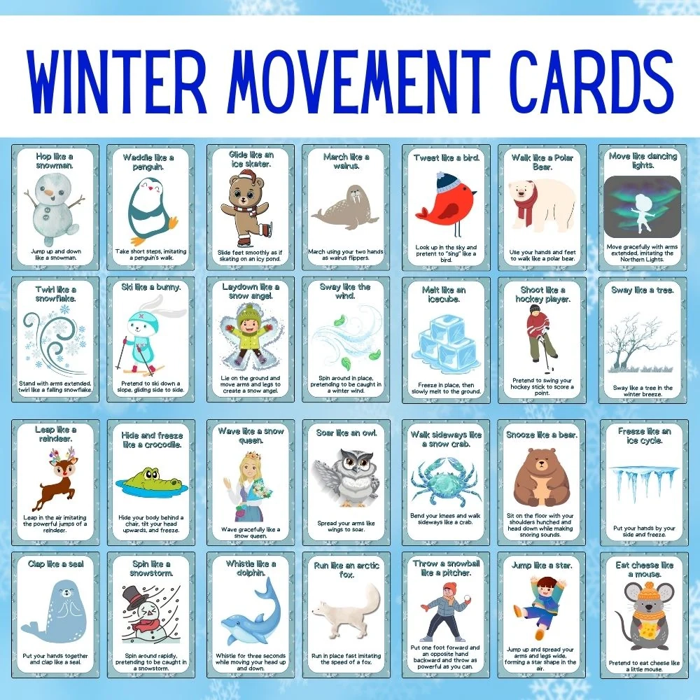 PLR Winter Movement Cards For Kids Plr printables store