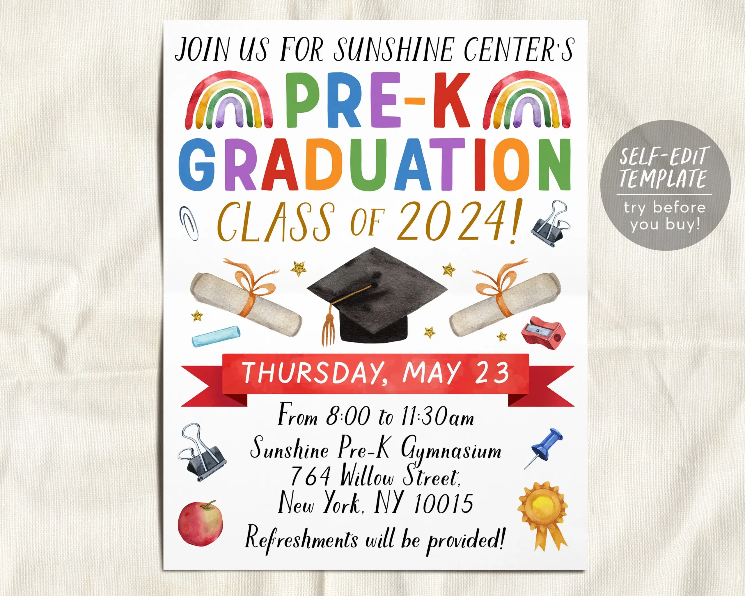 Pre K Graduation Invitation Flyer Editable Template PreK Kindergarten Puff Paper Co
