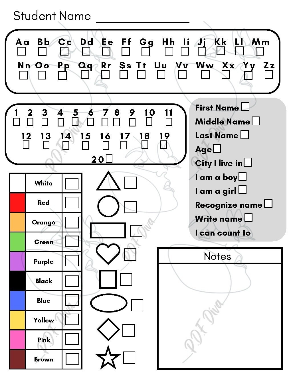 Pre k Skills Assessment fillable Preschool Assessment Prek Students Teacher Checklist Daycare Etsy