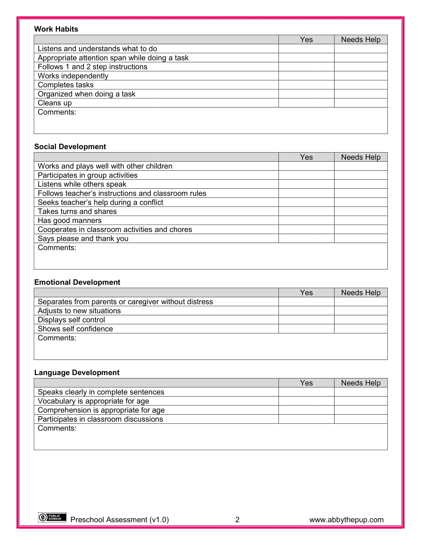 Preschool Assessment Form Free Printable Worksheets Preschool Assessment Form Free Printable Worksheets