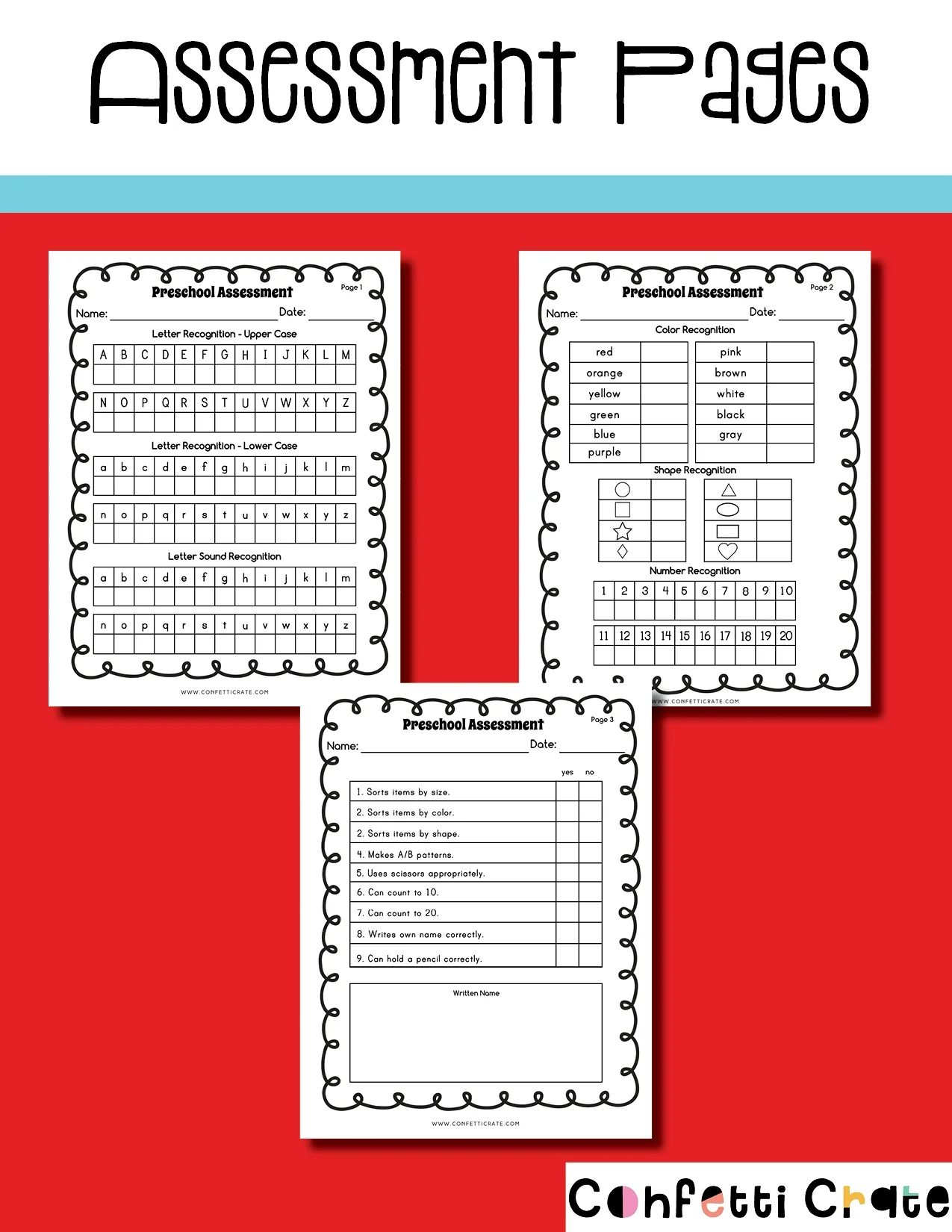 Preschool Assessment Forms Printable PDF Confetti Crate