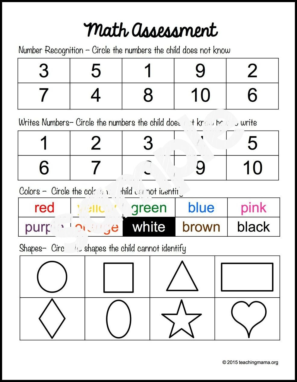 Preschool Assessment Forms Teaching Mama Worksheets Library
