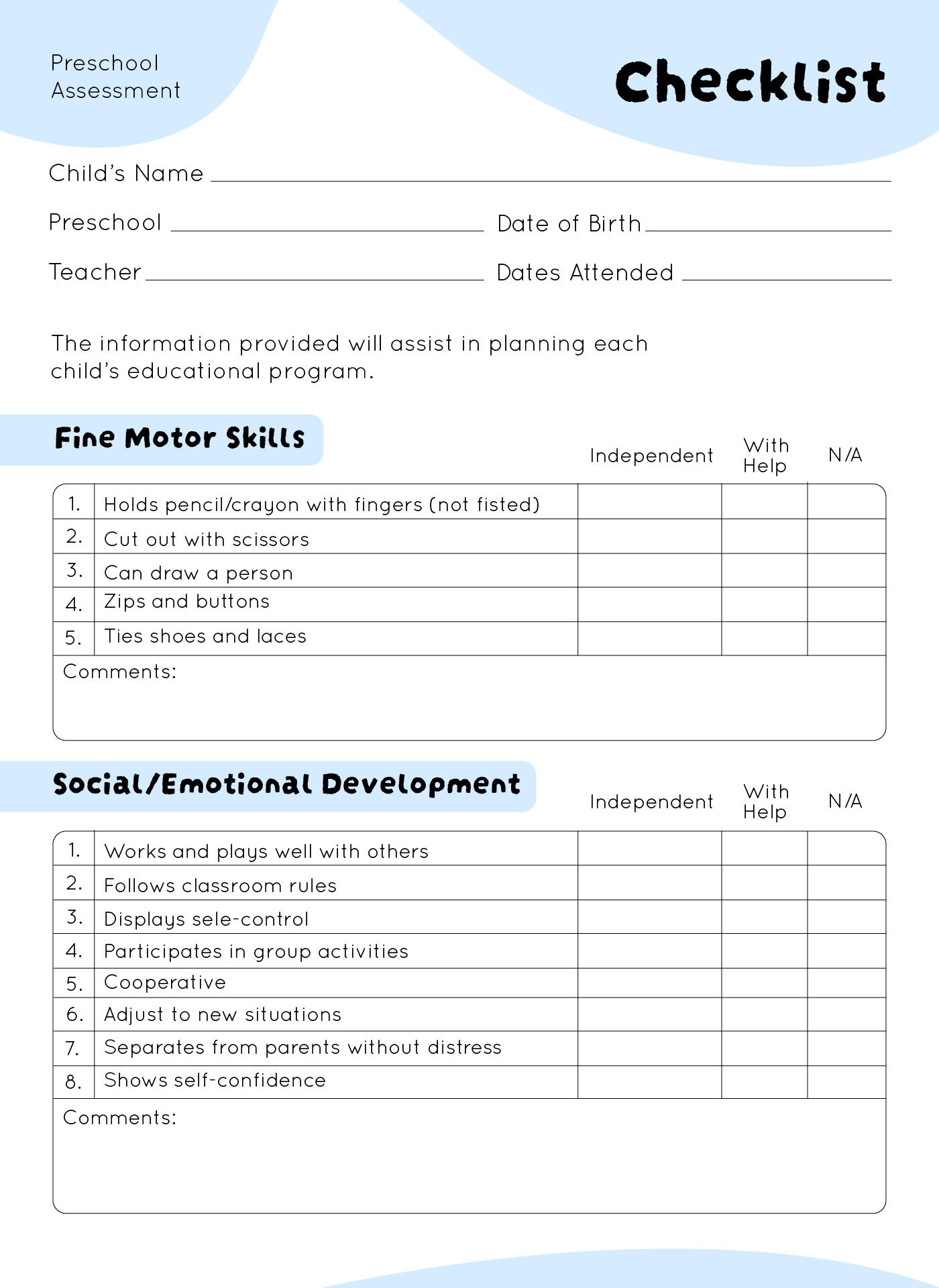Preschool Assessment Skills 17 Free PDF Printables Printablee Preschool Assessment Skills 17 Free PDF Printables Printablee